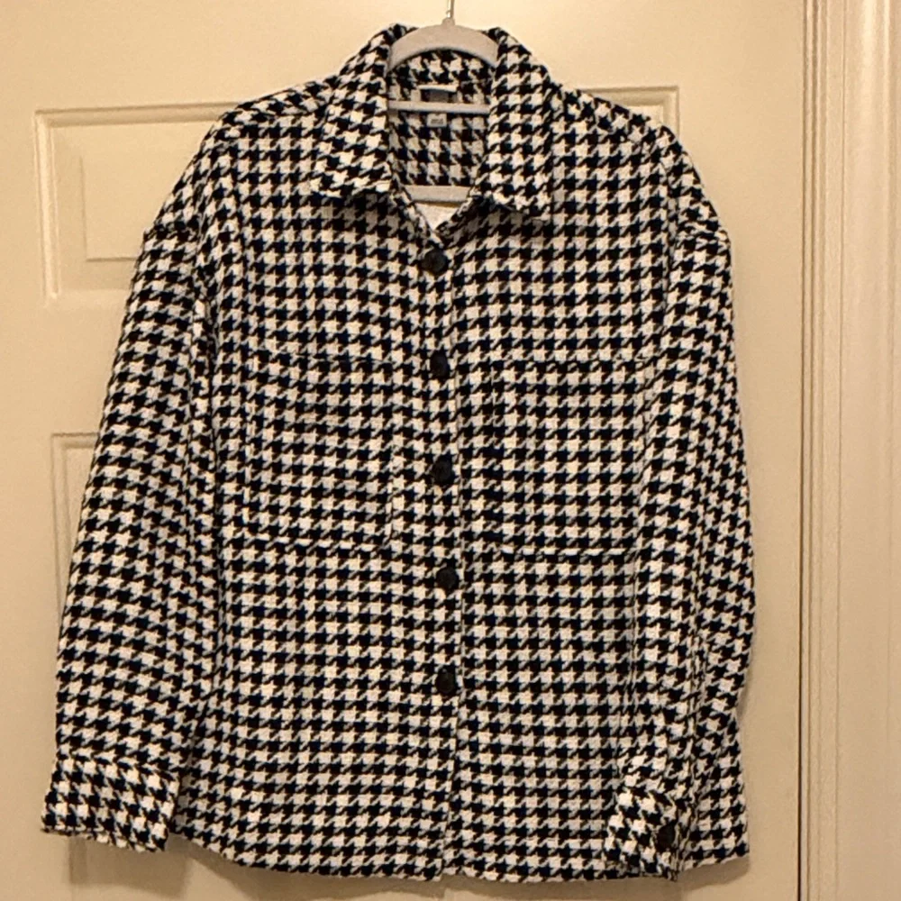 a new day Women's Long Sleeve Tweed Shacket - Black/Cream Houndstooth/NWT/M - Picture 10 of 11